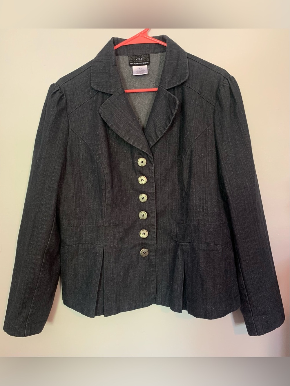 New York Clothing Company Women’s Dark Blue Gray Button-Front Blazer Jacket XL